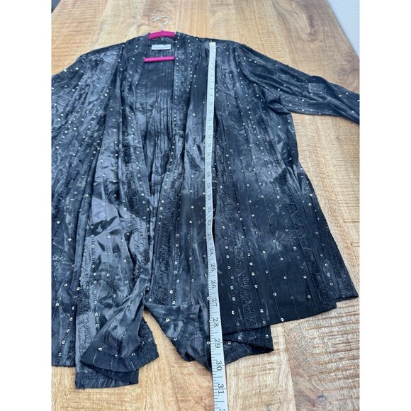Avenue Women's Black Sequin Open Front Cardigan Blouse Duster Slinky 18/20 - Picture 10 of 11